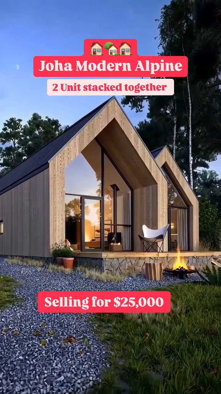 Essential houses prefab living space. A Prefabricated House with Bedrooms, Fully Equipped Kitchen, and Bathroom.